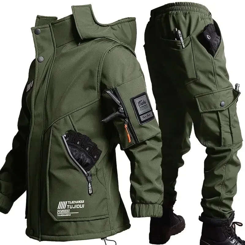 New Winter Velvet Thickened Jacket Suit for Men and Women Windproof and Water-proof Outdoor Cold-proof and Warm Work Clothes 3