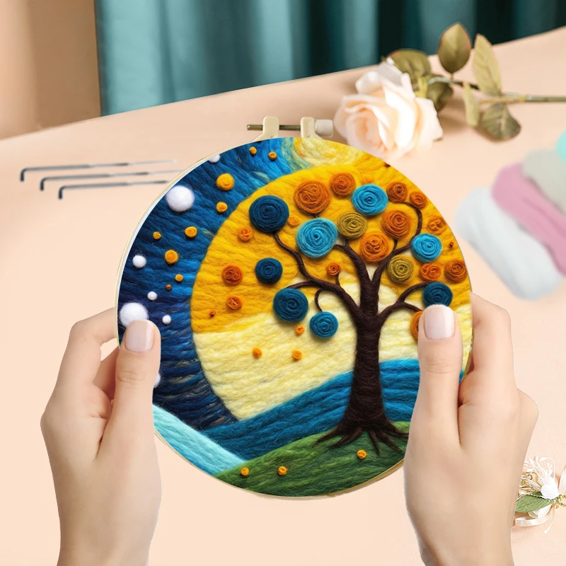 GATYZTORY Wool Needle Felt Set Needle Felting Painting Kit With Frame Abstract Tree Diy Crafts Felt Package For Home Decoration