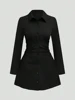 New Hot Sale Black Plus Size Casual Thin Waisted Long Sleeve Shirt Dress Pure Color Elegant Commuter 2025 Autumn Winter Sexy
