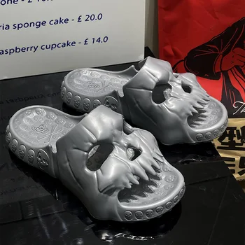 Skull Design Men Slippers Y2K Personalized 2023 Punk Summer Outdoor Slide Thick Sole Platform Beach Non-Slip Male Sandals - Image 4
