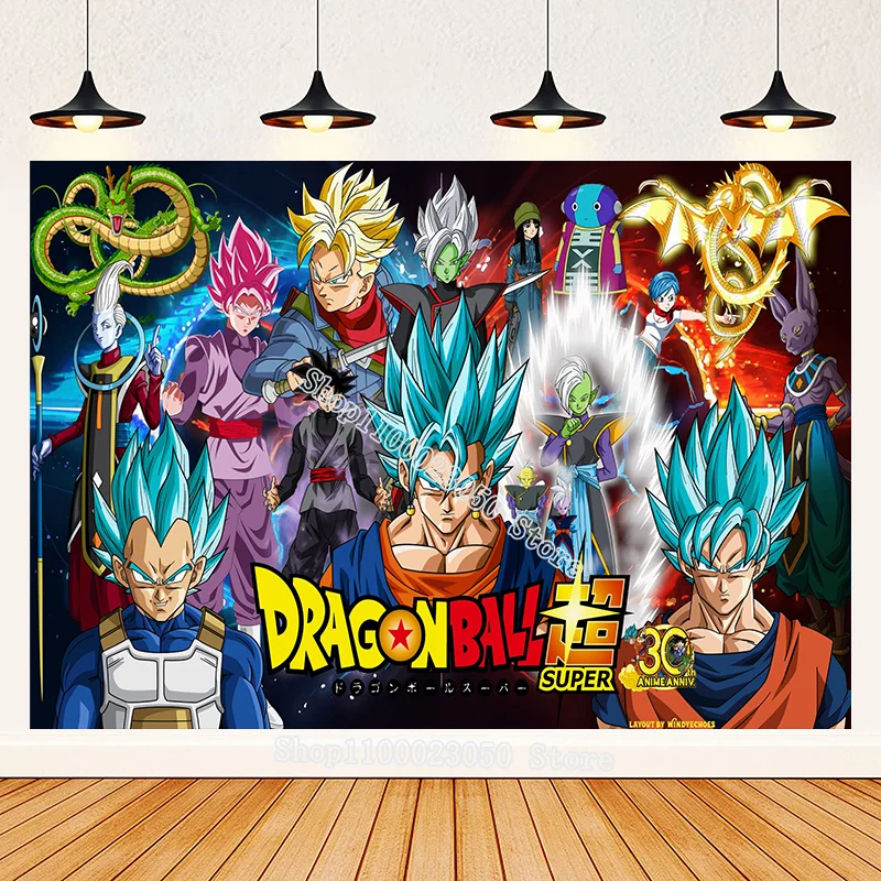 Dragon Ball Happy Birthday Backdrop Cartoon Anime Son Goku Wall Decoration Photography Background Party Supplies Christmas Gifts