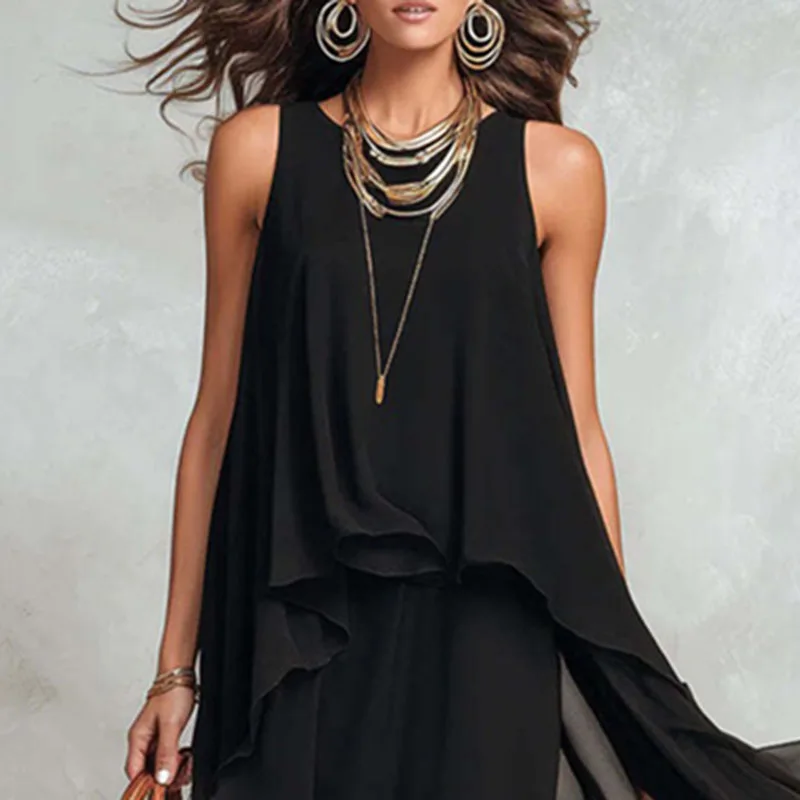Boho Sexy Sleeveless Maxi Dress Irregular Hem Flowy Chiffon Long Dresses Women Elegant Layered Tunic Summer Beach Vacation Dress 4
