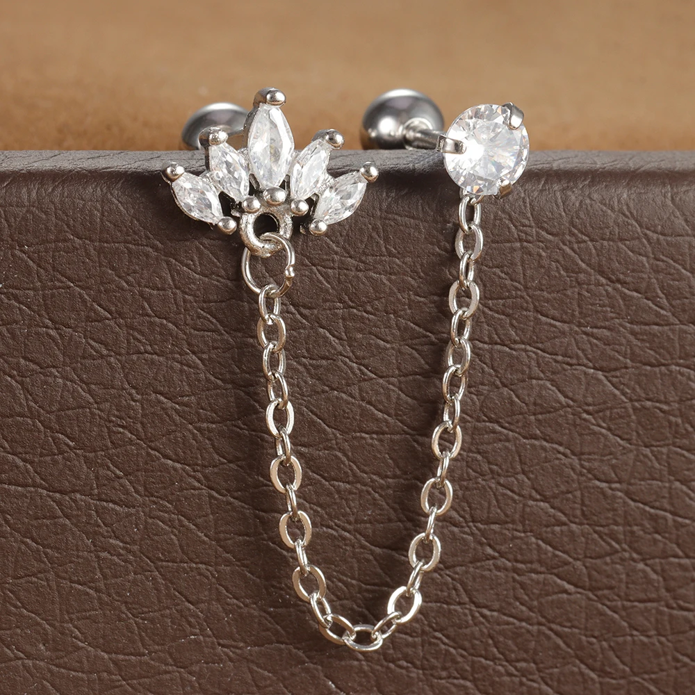 Edelstahl Zirkon Krone Ohrstecker für Frauen 18K vergoldet Doppel Ohrstecker Kette Quaste Piercing Ohrring Modeschmuck – Detail 16