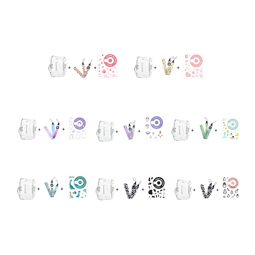 스티커와 어깨끈이 포함된 3피스 세트 투명 보관 케이스 카메라 가방 인스탁스 미니 11 액세서리용 사진 가방