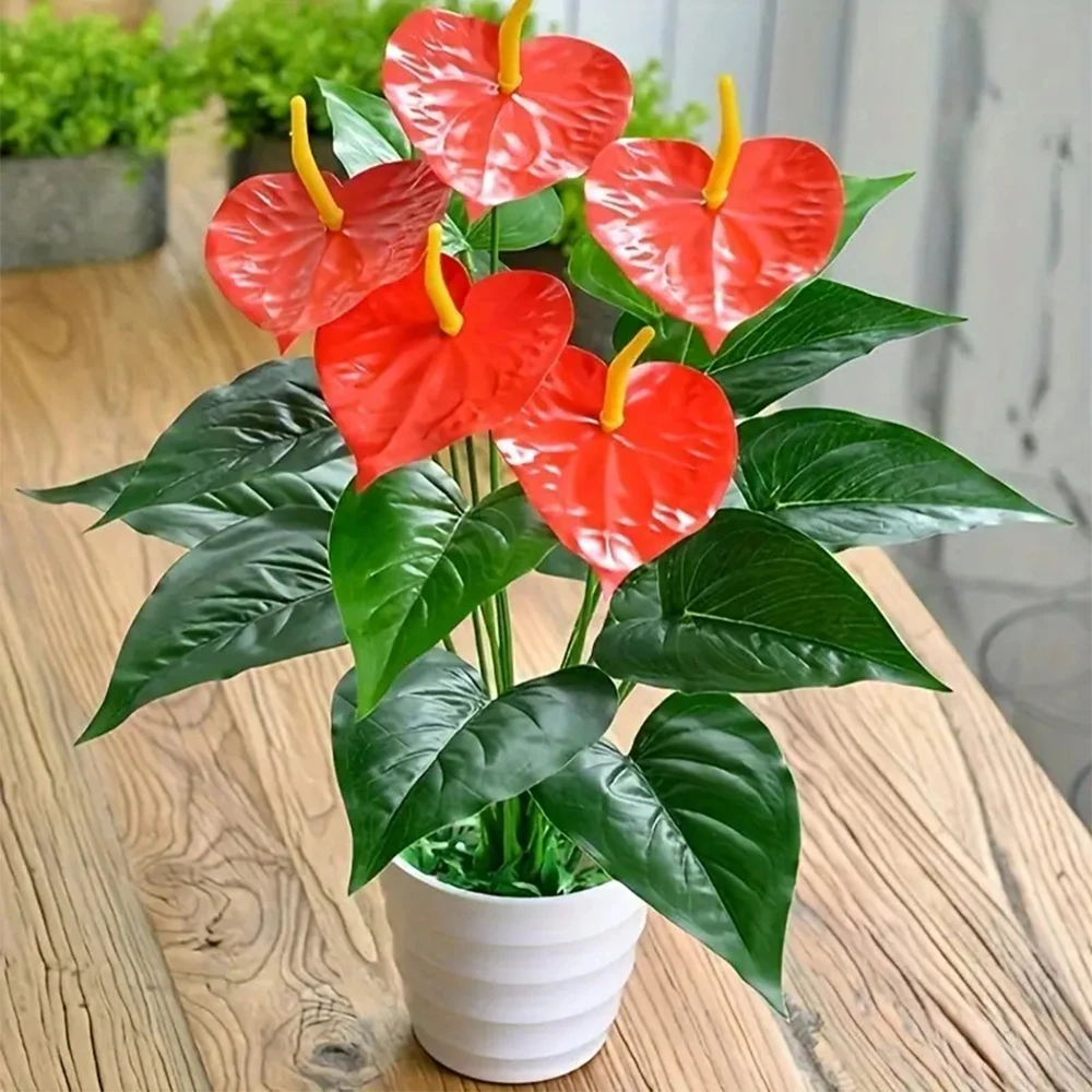18 Heads Artificial Anthurium 50cm Red Green Plastic Plant for Outdoor Garden Porch Window Sill Home Room Decoration Fake Plants 1