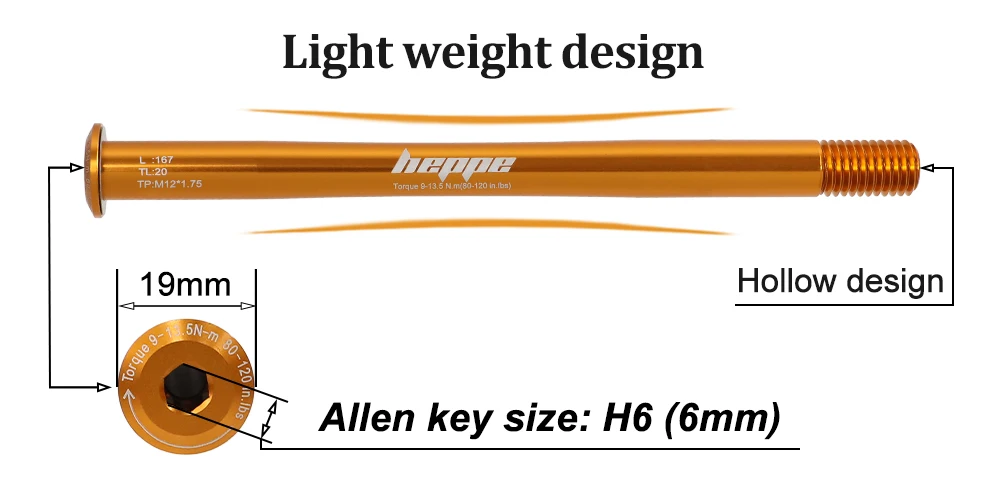 Description Picture 3 of itemHEPPE MTB Road Bike Ultra Light Thru Axle Front Fork Shaft Skewer 12x100/110 Rear Hub Thru Axle 12x142 12x148 Orange Thru Axle