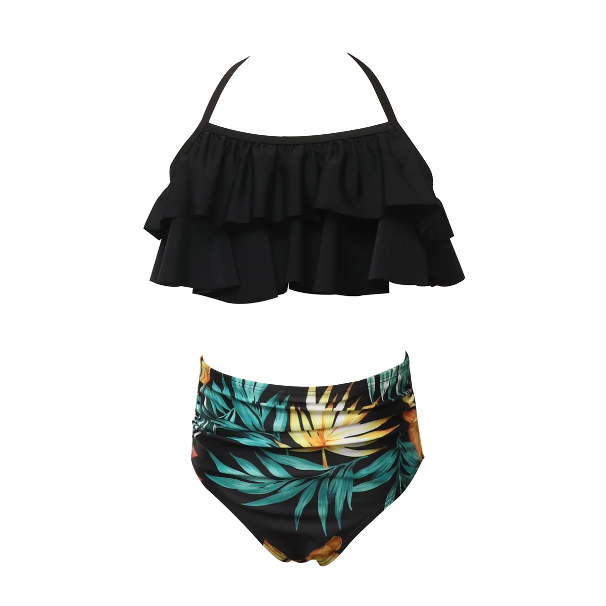 Green Leaf Print Bikini Sets For Toddler Girls and Girls Kids Children Swimsuits Swim Bathing Suits 2-14 Years