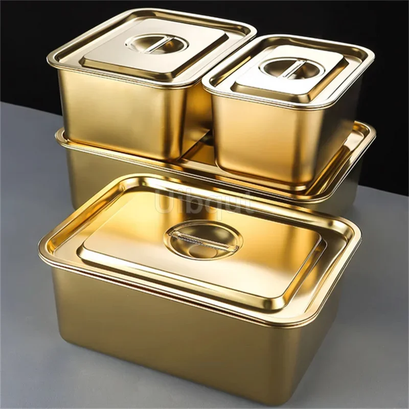 Gold golden 304 stainless steel plate Storage tray rectangular square oven basin baking pot dish deep bbq cafeteria soup bowl