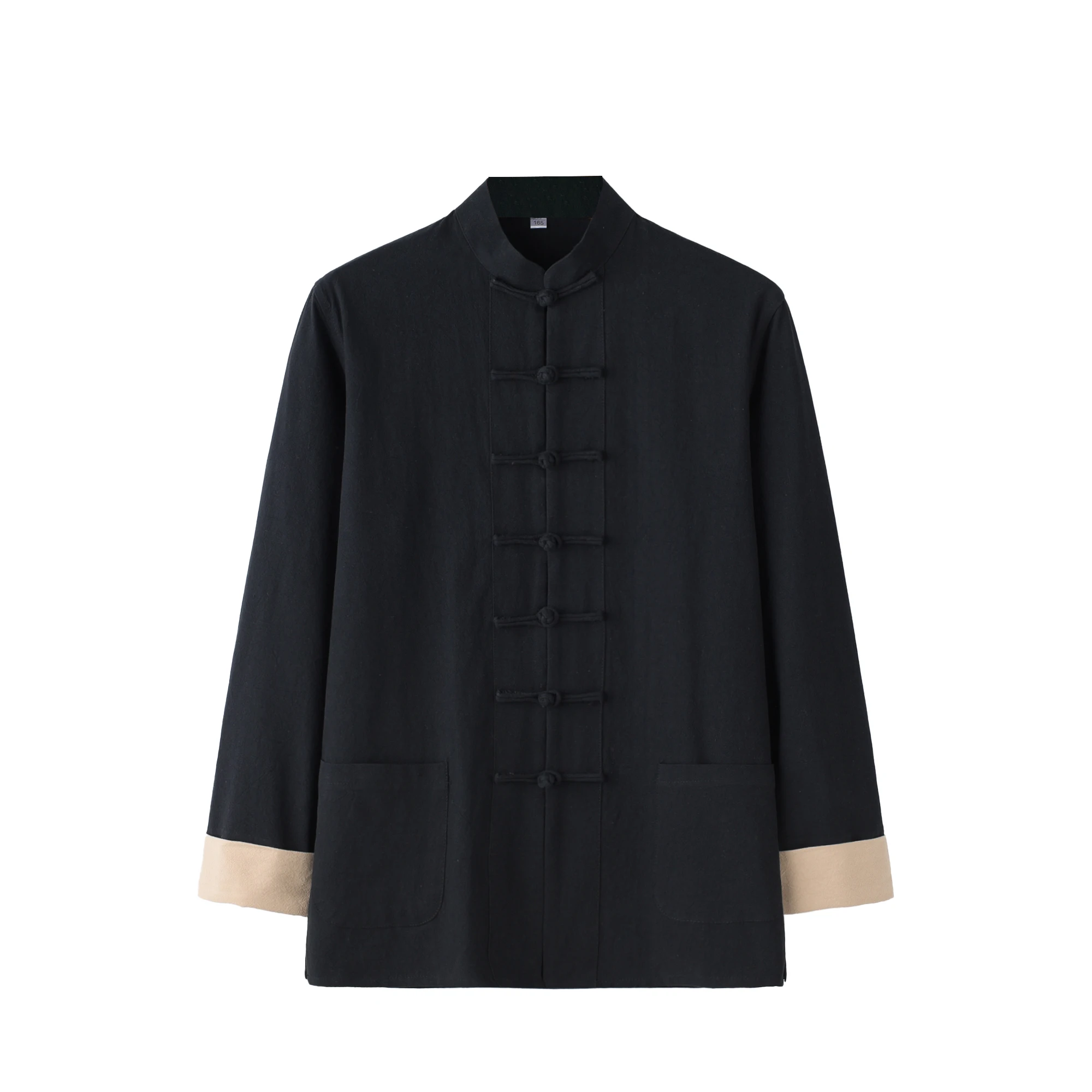 Men Chinese Style Shirt Cotton Comfy Loose Long Sleeve Button Up Kung Fu Pockets Traditional Tang Suit Tai Chi