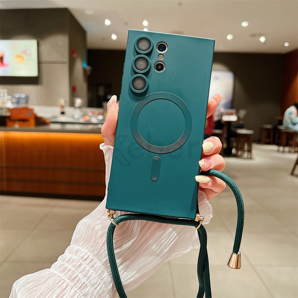 Shockproof Silicone Crossbody Lanyard Case with Matte Finish and MagSafe Compatibility