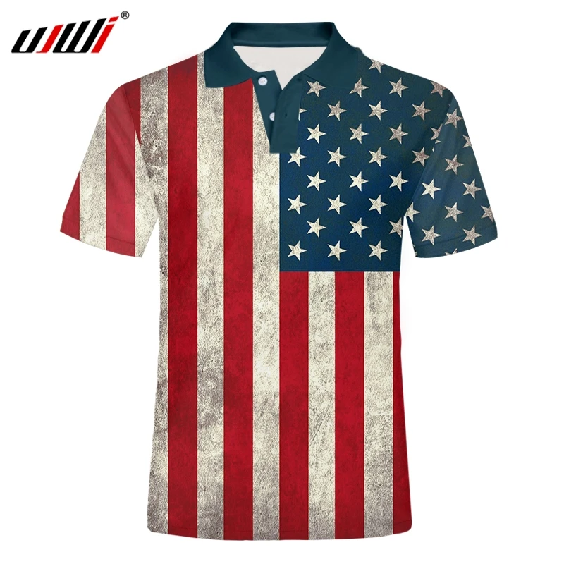 

UJWI Designed POLO Shirts Funny Men Summer Tops 3d Shirts American flag stripes Print Graphic oversized-t-shirt US size 5XL
