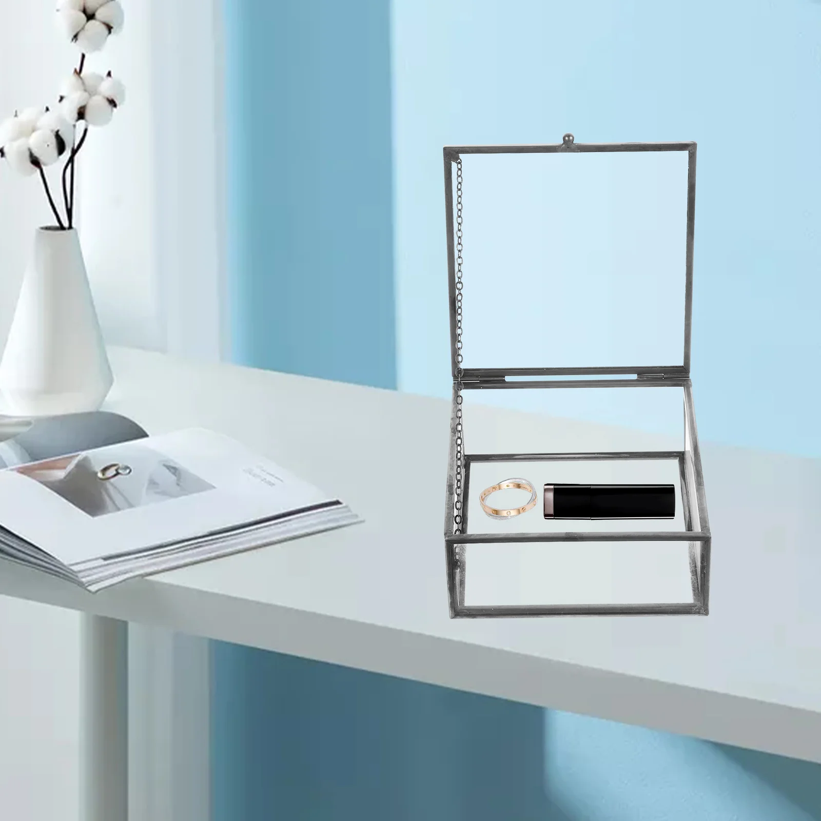 Jewelry Box Travel Black Storage Bins Trinket Glass Display Home Perfume Organizer 5