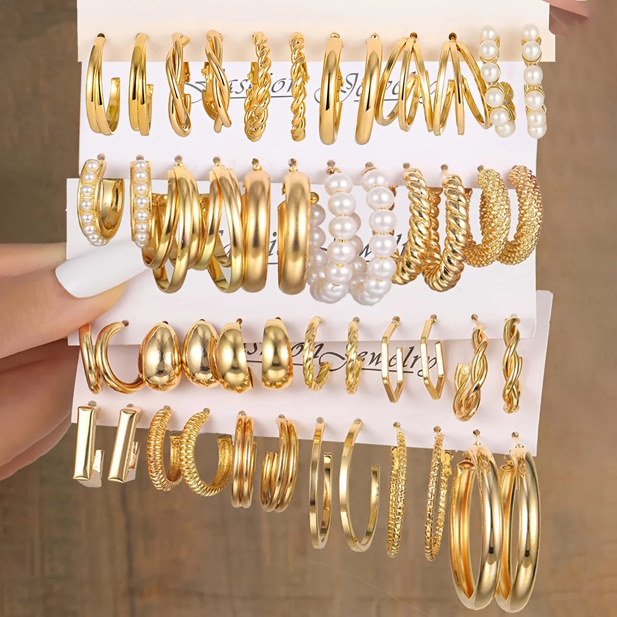 

24 Pairs Set Of Delicate Hoop Earrings Zinc Alloy Jewelry With Imitation Pearl Design Elegant Vintage Style Big Set Gift