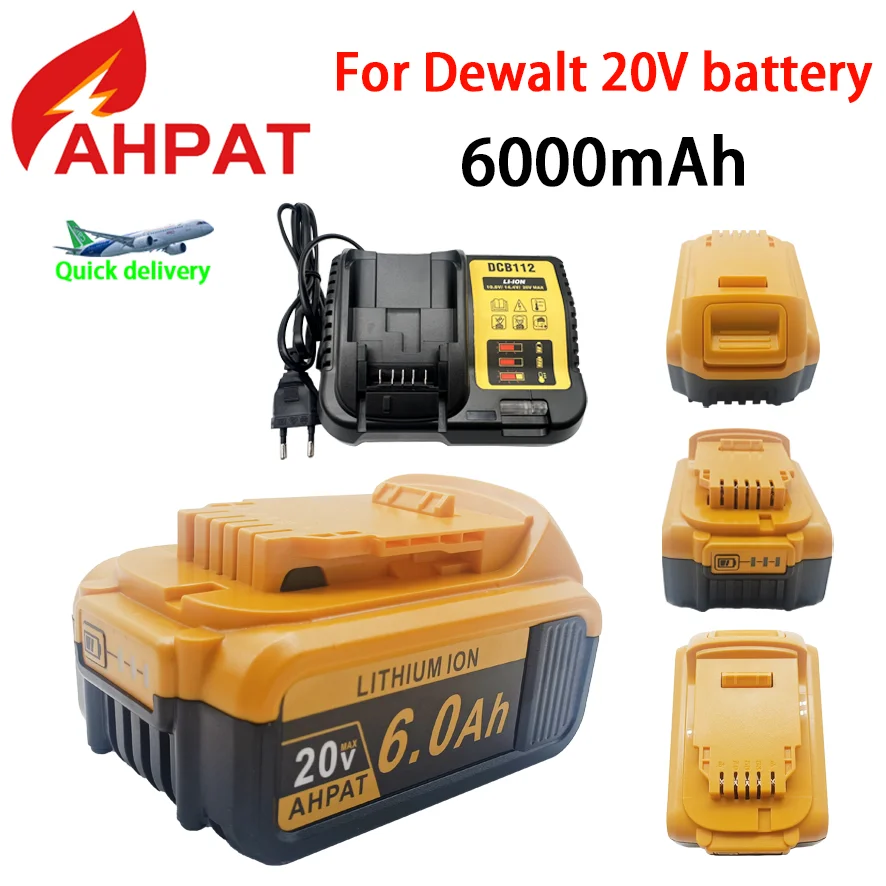 20V DCB200 6000mAh Replacement Li-ion Battery for DeWalt DCB205 DCB201 DCB203 Power Tool Battery 20 Volt MAX With Charger