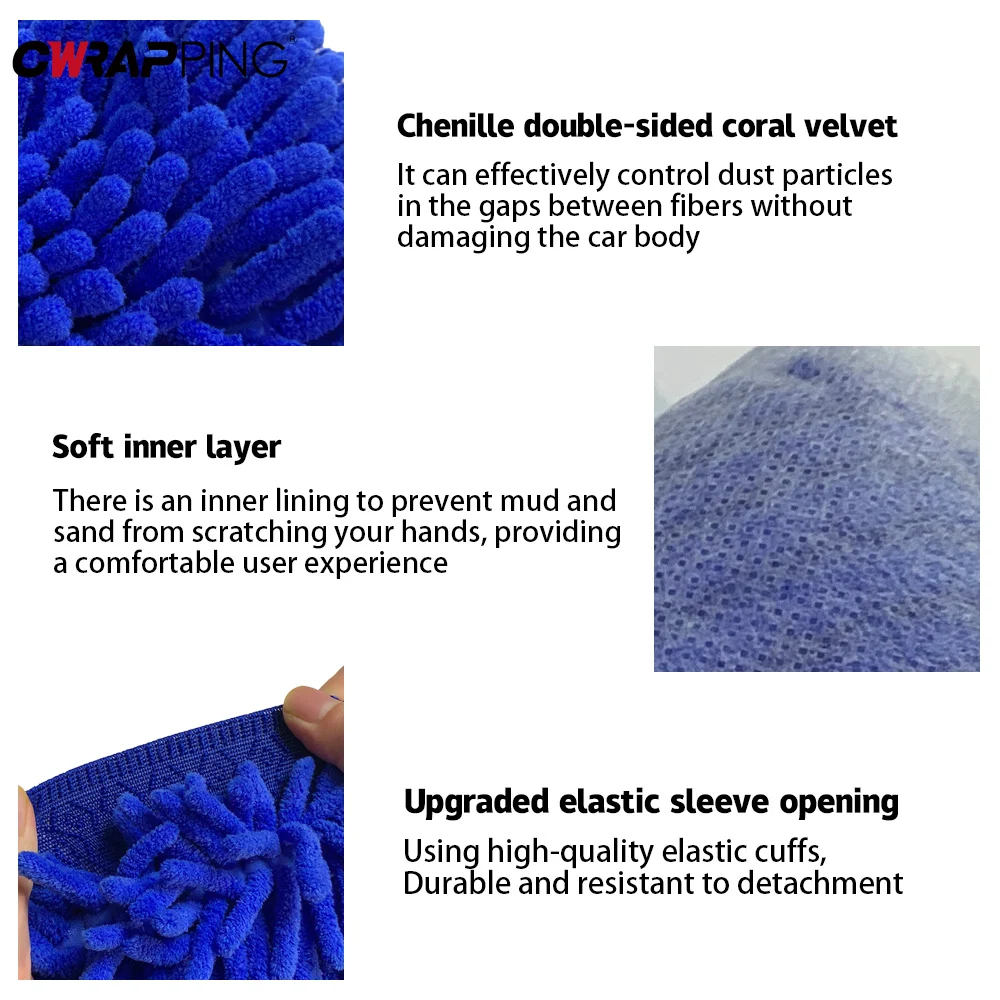 Car Wash Glove Chenille Plush Rags Thickened Double Sided Anti-scratch Glove Car Wash Multifunction Cleaning Detailing Tools