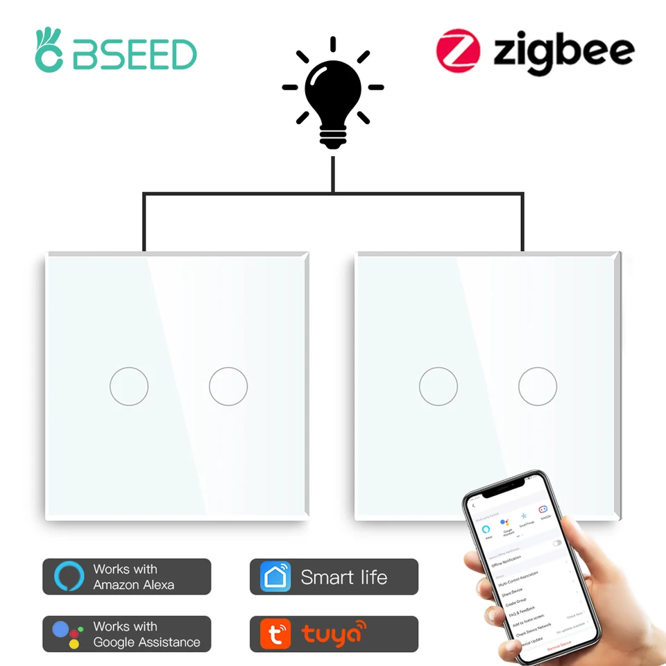 Enchufe Inteligente ZigBee BSEED Compatible Con Alexa/Google Home,  Blanco, 86mm, Requiere Hub Interruptor Inteligente
