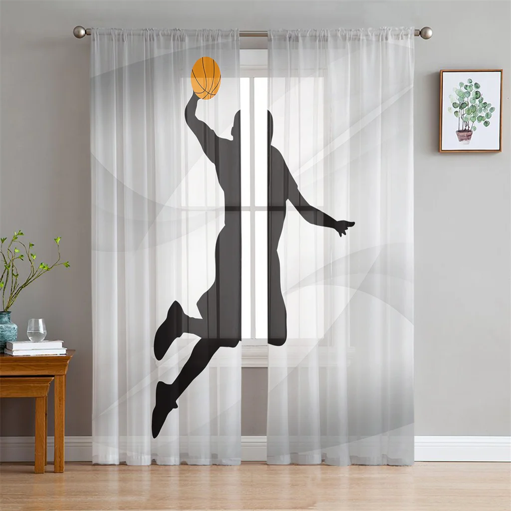 Sports Basketball Dunk Tulle Blackout Window Curtains for Kids Boys Living Room Bedroom Cupboard Hall Kitchen Door Home Decor