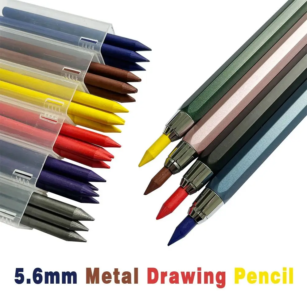 5.6mm Mechanical Pencil Metal Drawing Writing Tool Propelling Pencil 2B/4B/6B/8B Pencil Refill Sketch Comics Design 1