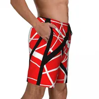 Summer Board Shorts Men's Van Halen Surfing Red Black and White Line Art Printed Beach Shorts Comfortable Swim Trunks Plus Size 2