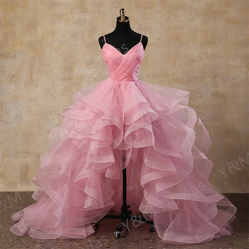 Fashion Simple Pink High Low Evening Dress Elegant Tiered Short Front Long Back Arabic Prom Party Gowns Custom color