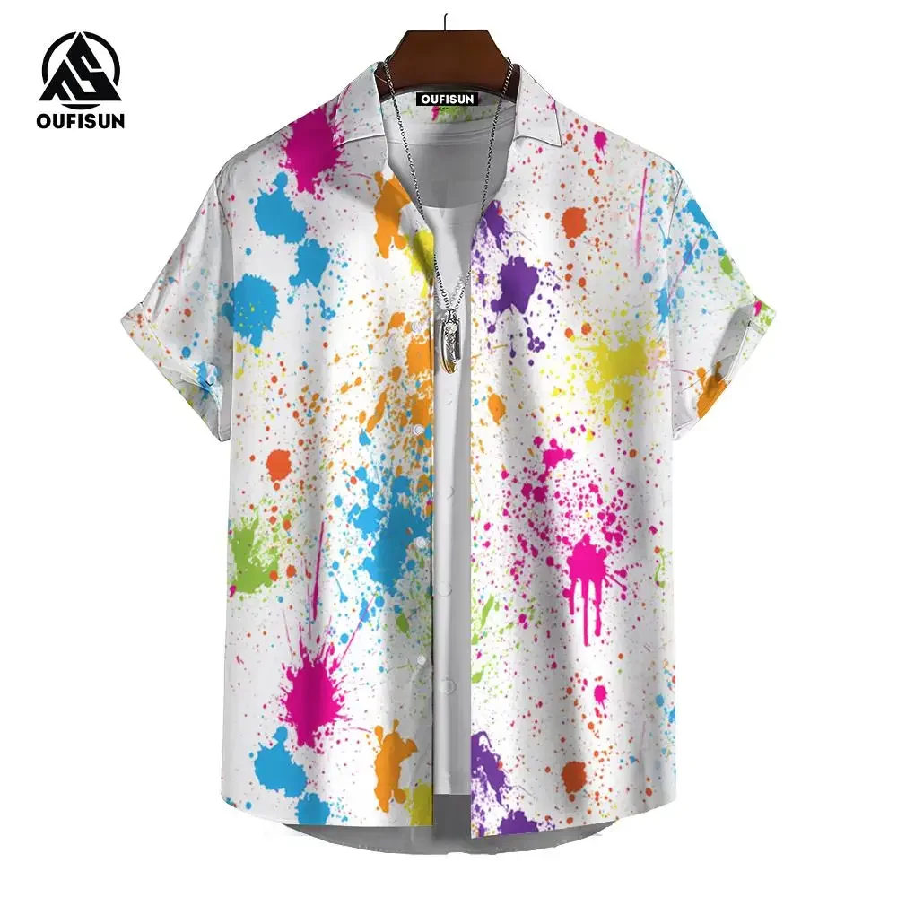 2024 Hip Hop Men's Hawaiian Shirts Oversized Short Sleeve Tops Graffiti Print Clothing Resort Casual For Male Shirts 5XL Tees 2