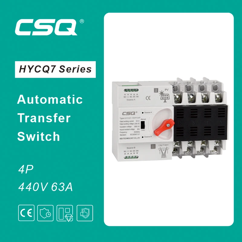 CSQ Solar 4p Din Rail ATS PV инвертор двойной мощности автоматический переключатель переключения непрерывный 63A 100A фотогальванический Солнечный