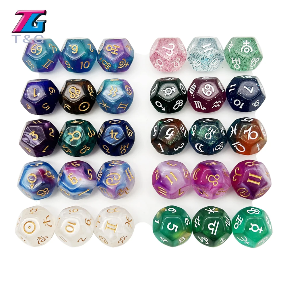 

3pcs Polyhedral Astrology Constellation Dice 12-Sided for Divination Gaming Accessory Divination Dice