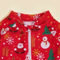Kids Girls Long Sleeve Athletic Swimsuit Beach Sports Bathing Suit Zipper Beachwear Christmas Santa Pattern Stylish Swimwear 3
