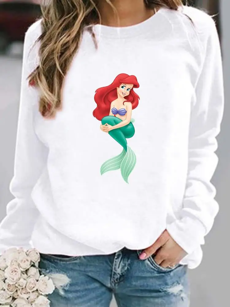 

Mermaid Pullovers Holiday Cartoon Princess Spring Autumn Print Casual 90s Style Women Fashion Lady Female Graphic Sweatshirt