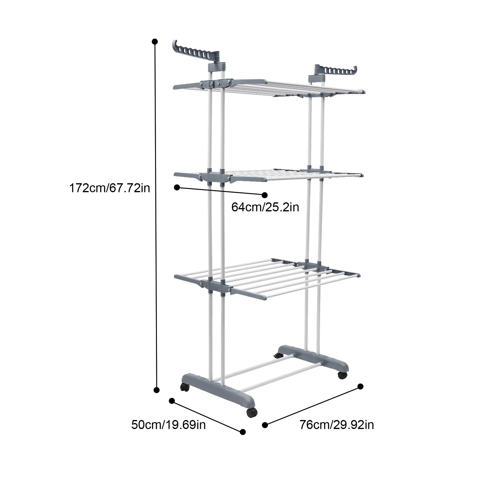 Modern 4 Tiers Metal Clothes Drying Rack Rectangular Folding Rolling Dryer Hanger Free Stand Laundry Organizer Gray/Blue 3