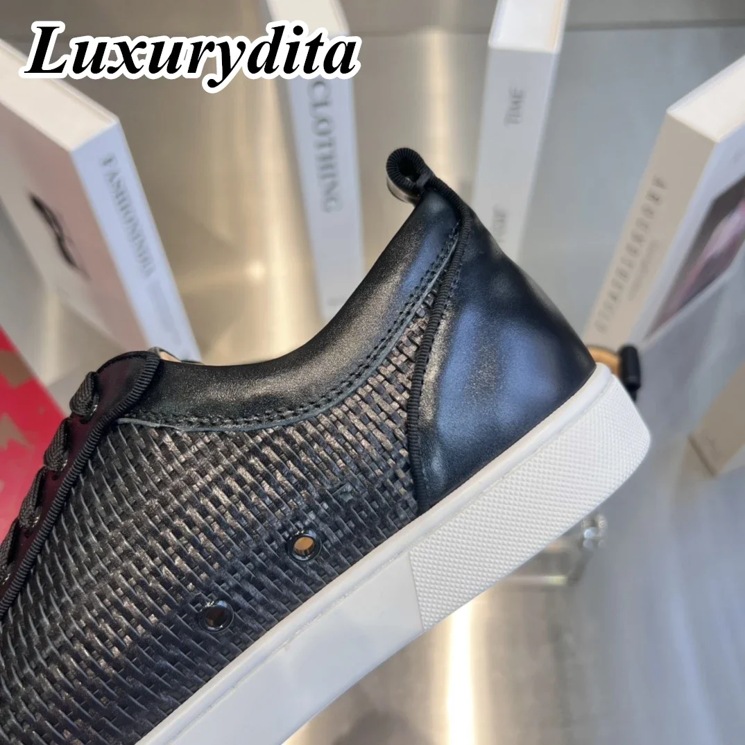 LUXURYDITA Designer Men Casual Sneakers Real Leather Rivet Luxury Womens Tennis Shoes 35-47 Fashion Unisex loafers HJ534