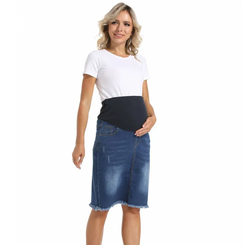 New Fashion Summer Denim Maternity Skirts Elastic High Waist Clothes for Pregnant Women Stretch Casual Pregnancy Jean Skirt