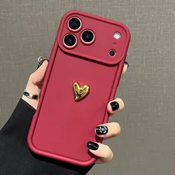 Elegant 3D Gold Love Heart Matte Phone Case Cover for Realme 6 Pro (Wine red)
