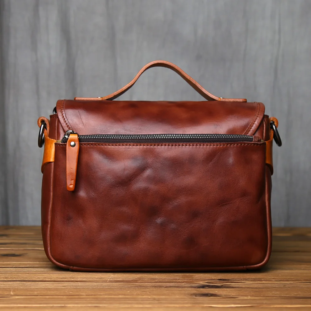 NZPJ Men's Vintage Genuine Leather Shoulder Bag Top Layer Cowhide Crossbody Casual Bag Suitable For 10-Inch IPad