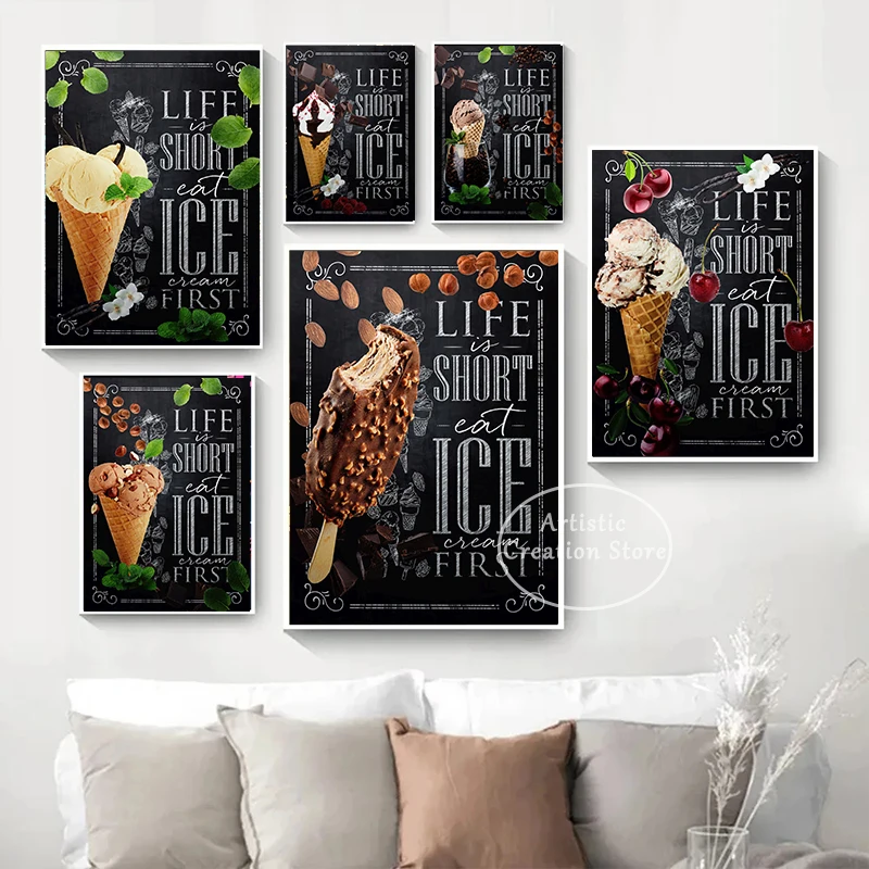 Yummy Ice Cream Chalkboard Poster Astratta Canvas Painting Stampe Art Picture Kitchen Room Restaurant Ice Cream Wall Home Decor