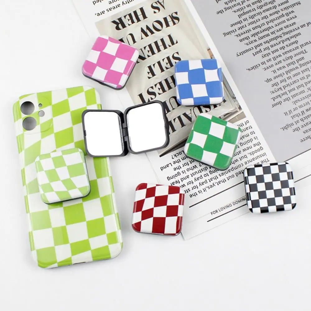 Compact Mirror Cellphone Finger Grip Gift for her Women Girls Cosmetic Mirror Phone Stand Holder Plaid Mirror Makeup Mirror