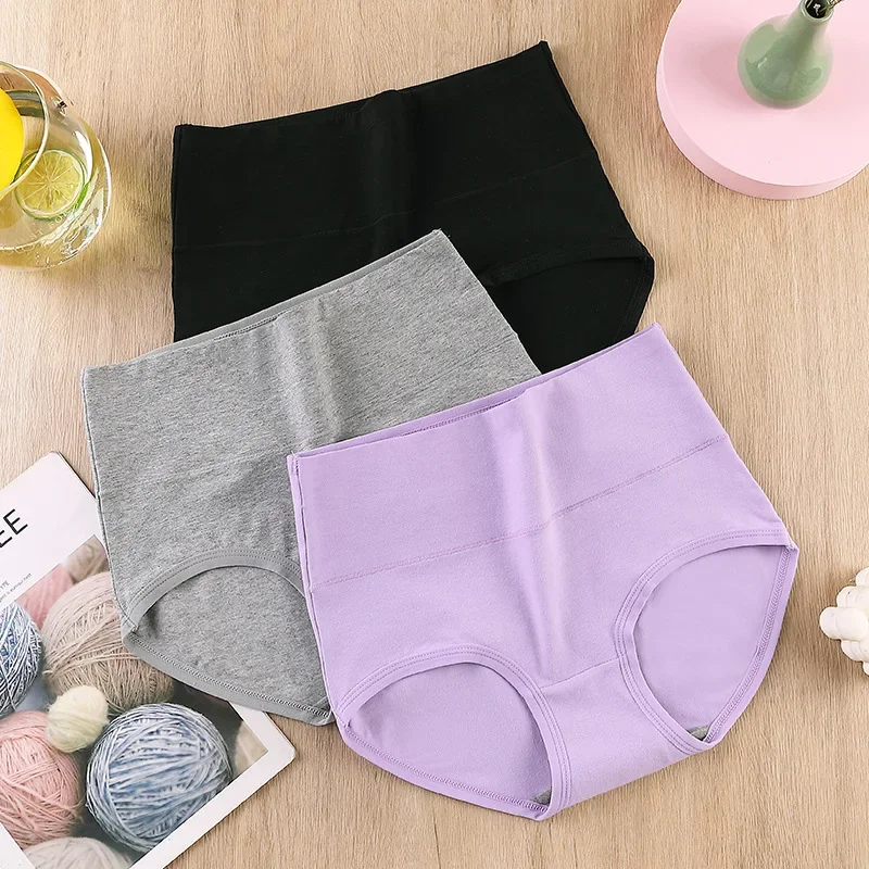 

New Fashion with Solid Color Women Plus Size Underwear Color Cotton Cotton Crotch High Waist Briefs
