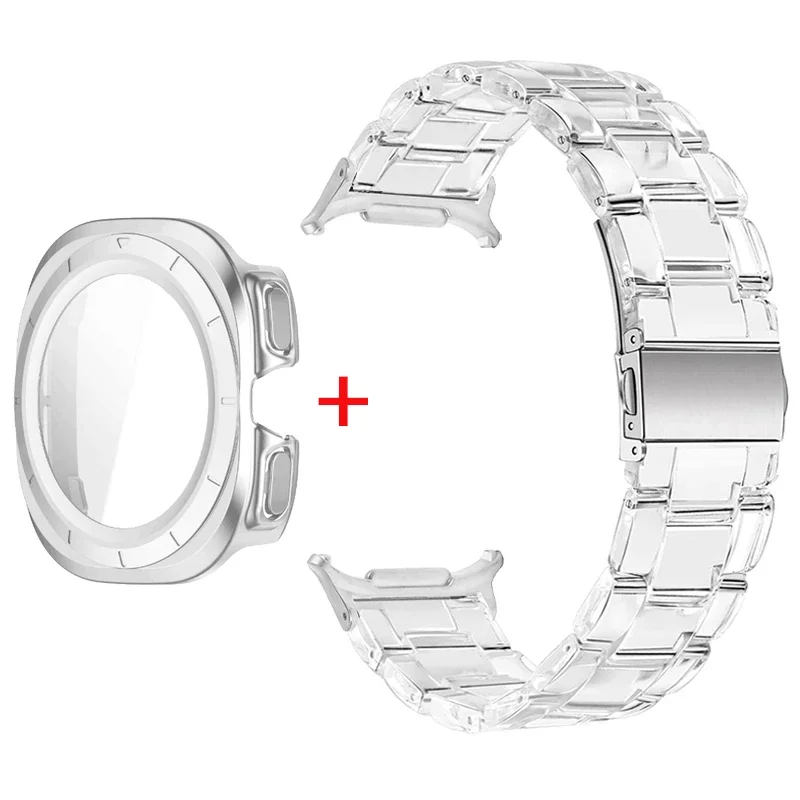 Premium Clear Resin Strap with Protective Cover & Tempered Glass Film