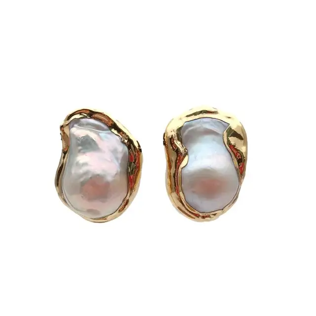 Pierre Bex Earrings Keshi Pearl Stud Earrings, Baroque Pearl Studs