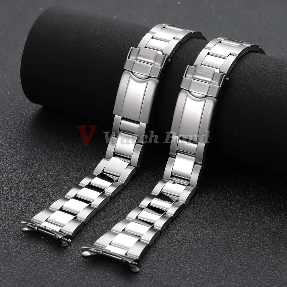 Sleek Stainless Steel Sport Bracelet Strap with Universal Folding Buckle – Curved End Design