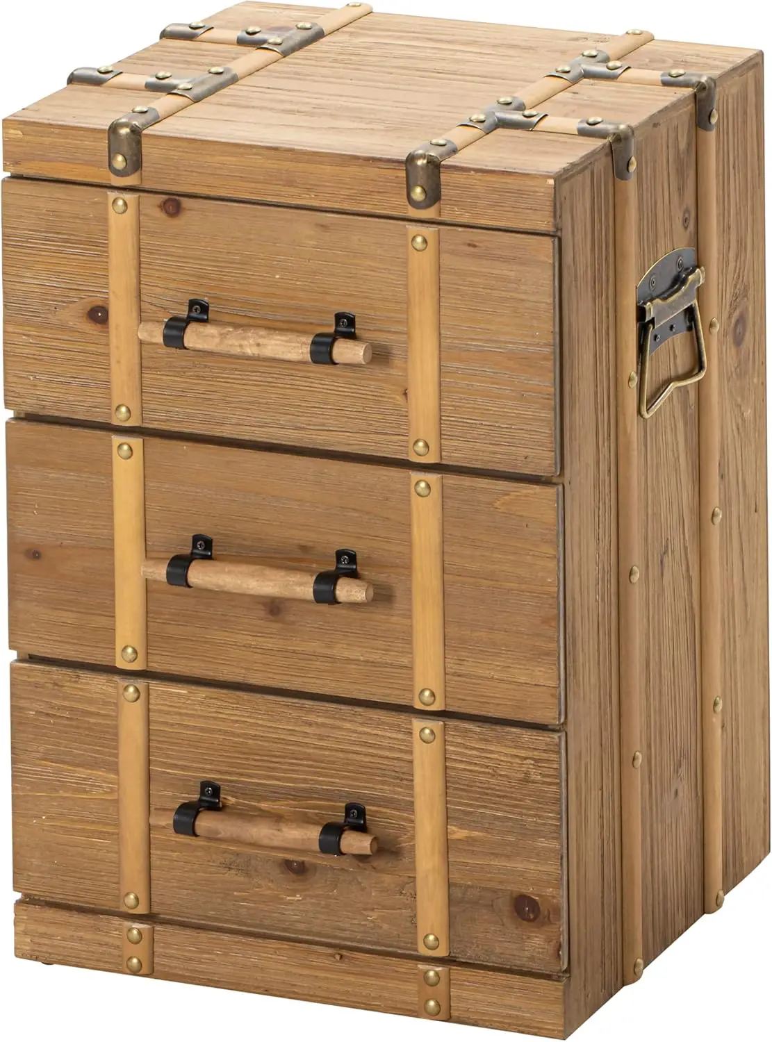 Vintage Mid Century Nightstand with 3-Drawer, Distressed Solid Wood End Table Side Table for Living Room, Bedroom