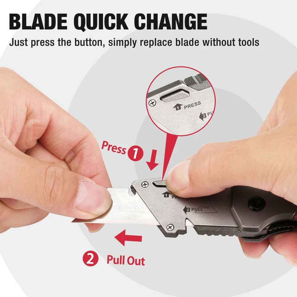 WORKPRO Coltello Pieghevole Tagliatubi Elettricista Tagliacavi Coltello Di Sicurezza Strumento Di Sicurezza Coltello Con Manico In Plastica Con Lame Da 5 Pezzi - Foto 12