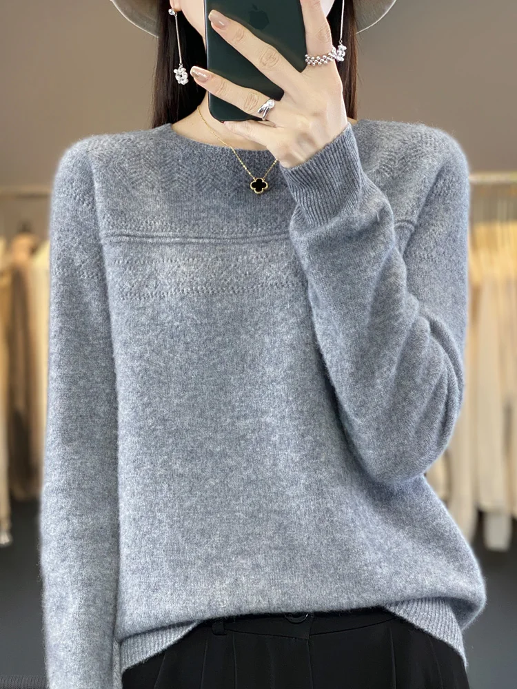 

2023 Women Sweater Autumn Winter Jersey Aliselect Fashion 100% Merino Wool Traf Tops Pullover O-Neck Long Sleeve Jumper Knitwear