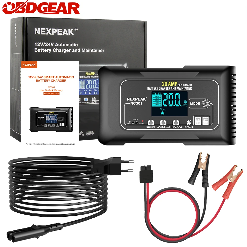 Auto Battery Charger 6V 12V 24V 20A For Motorcycle Auto Lead Acid AGM Lithium LiFePo4 Batteries car battery accessories