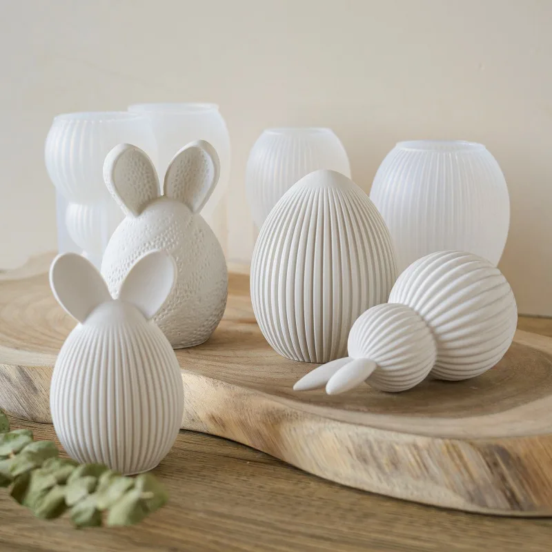3D Stripe Rabbit Silicone Mold DIY Easter Egg Bunny Aromath Soap Candle Molds Plaster Resin Craft DIY Clay Molds Home Decor Silicone Mold