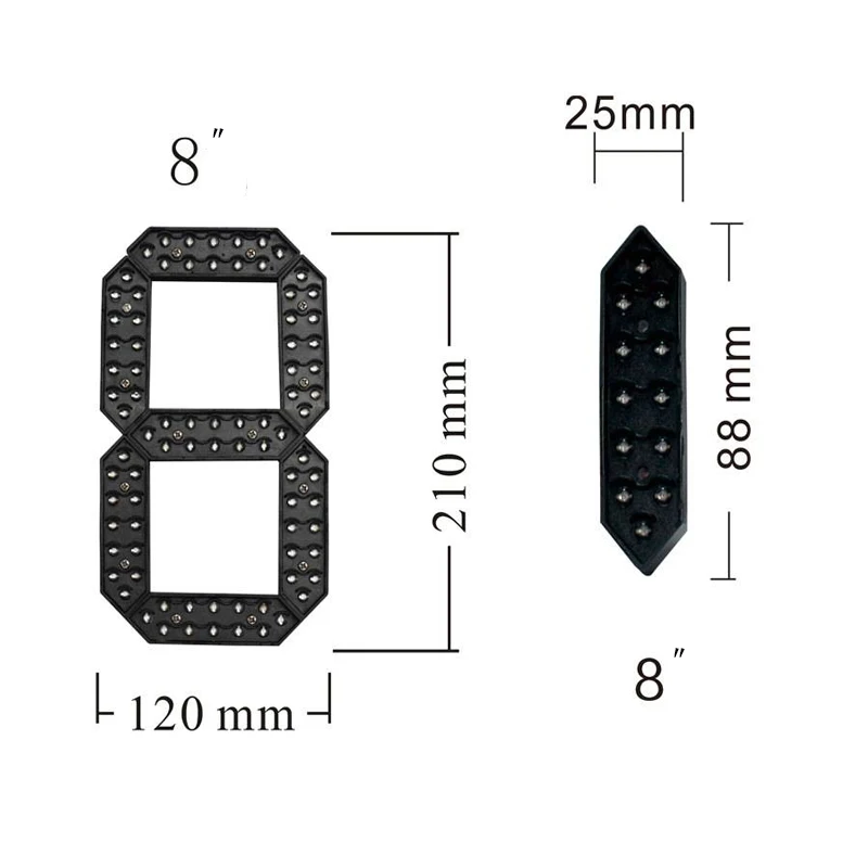 Hot Sale 8 inch Waterproof 7segment Digital Led Module For Price/Time/Temperature/Score Sign