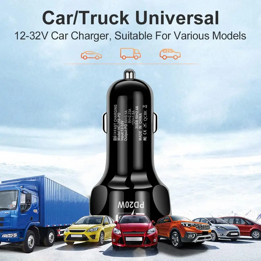 Fast Car Charger with 5 Ports and PD QC3.0 for iPhone and Android