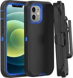 Enhanced Shockproof Defender Phone Case, Durable Premium Protective Cover - iPhone 12 Pro Max (Black blue and clip)