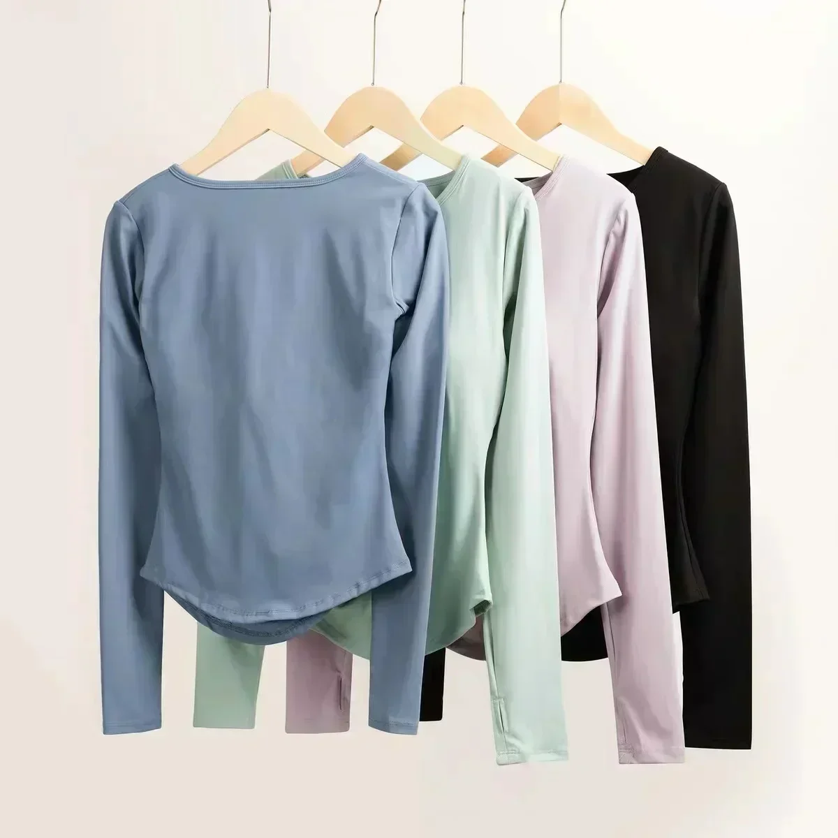 Lemon Women V Neck Slim Fit Long Sleeved Running T Shirt with Thumb Hole Sports Lightweight Shirts Hem T Shirt Tunic Pilates Top