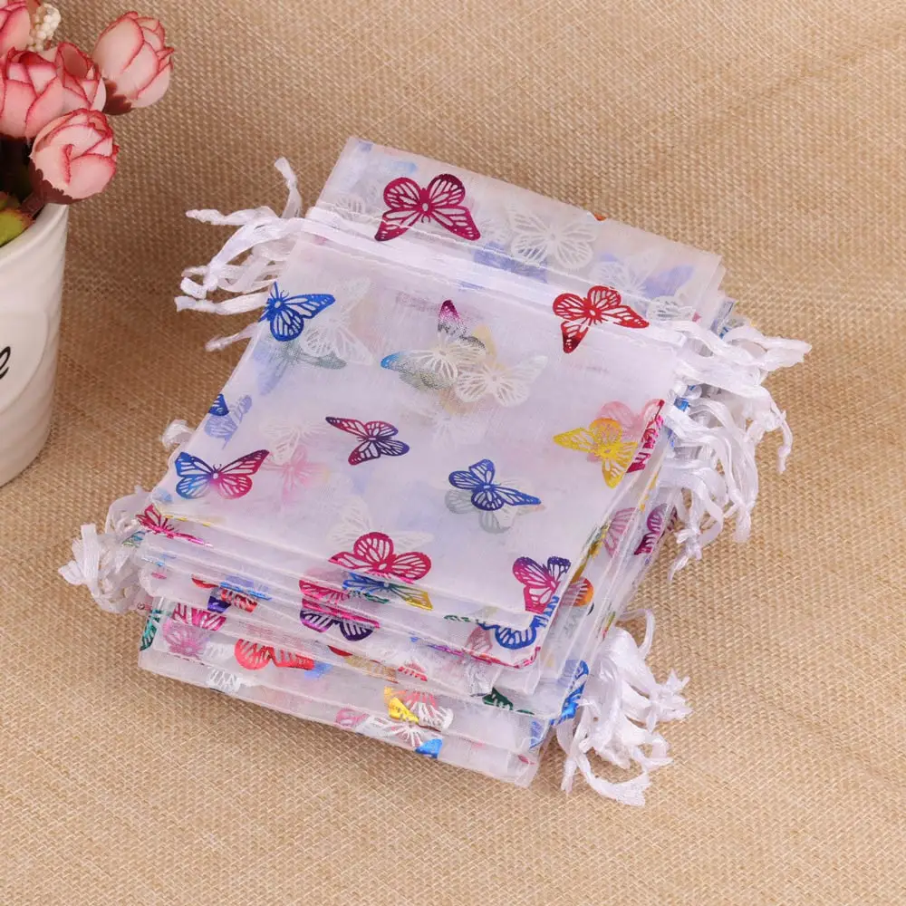 10/25pcs/lot Organza Gift Bag Colorful Butterfly Jewelry Bag Gift Pouches For Wedding Party Candy Bag  Jewelry Packing Wholesale